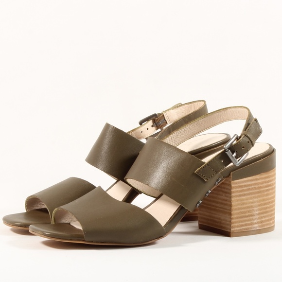 Caslon Shoes - Calson Leather Slingback Sandals Heels Olive Green